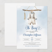 Minimalistisch Boy Blue en White Kleding Baby show Kaart (Voorkant / Achterkant)