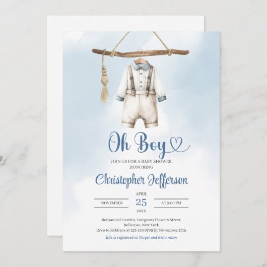 Minimalistisch Boy Blue en White Kleding Baby show Kaart (Voorkant / Achterkant)