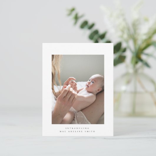 minimalistisch briefkaart van geboorteaankondiging (Staand voorkant)