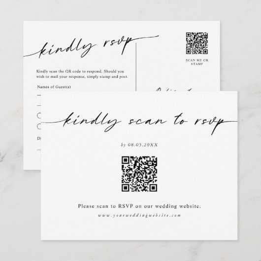 Minimalistisch Briefkaart voor RSVP-streepjescodeb (Voorkant / Achterkant)