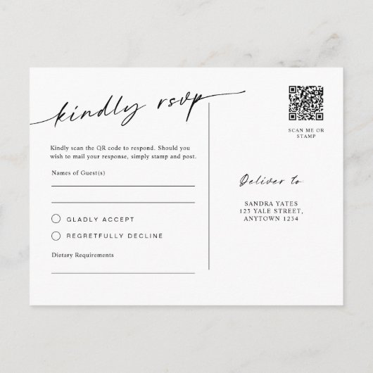 Minimalistisch Briefkaart voor RSVP-streepjescodeb (Achterkant)