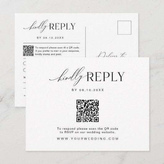 Minimalistisch Briefkaart voor RSVP-streepjescodeb (Voorkant / Achterkant)