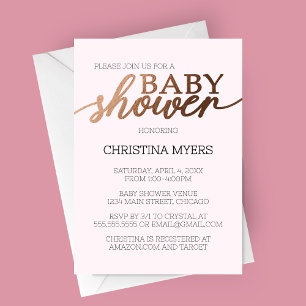 Minimalistisch brons en roze elegant Baby shower Kaart