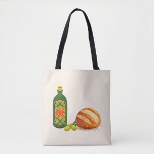 Minimalistisch brood en olijfolie tote bag