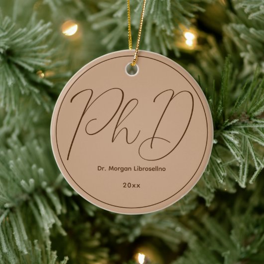 Minimalistisch Brown Mocha Name PhD Afstuderen Keramisch Ornament (Boom)