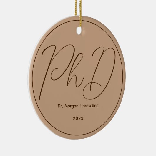 Minimalistisch Brown Mocha Name PhD Afstuderen Keramisch Ornament (Rechts)