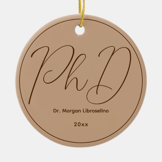Minimalistisch Brown Mocha Name PhD Afstuderen Keramisch Ornament (Voorkant)