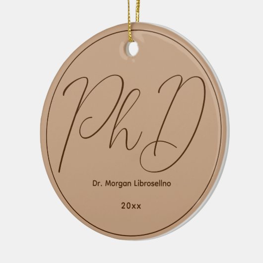Minimalistisch Brown Mocha Name PhD Afstuderen Keramisch Ornament (Links)