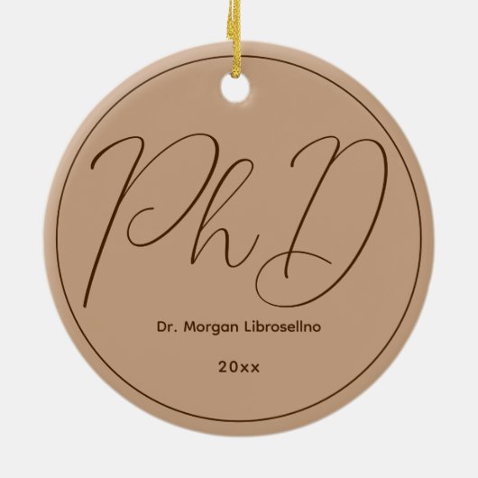 Minimalistisch Brown Mocha Name PhD Afstuderen Keramisch Ornament (Achterkant)
