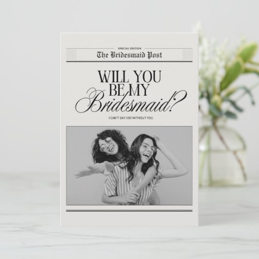 Minimalistisch bruidsmeisje voorstel krant kaart (Staand voorkant)