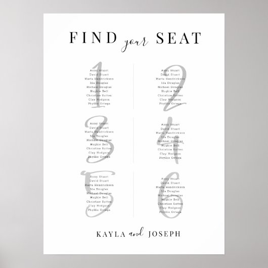 Minimalistisch bruiloft 6 Tafelplaatje Poster (Voorkant)