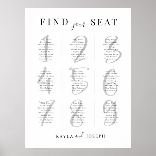 Minimalistisch bruiloft 9 Tafelplaatje Poster (Voorkant)