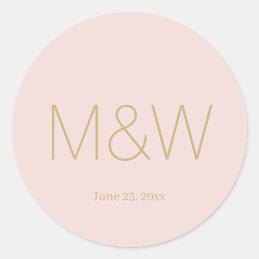 Minimalistisch Bruiloft blush roze goud monogram Ronde Sticker (Voorkant)