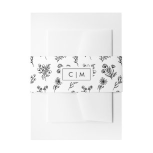 Minimalistisch Bruiloft Botanisch Patroon Zwart + Uitnodigingen Wikkel