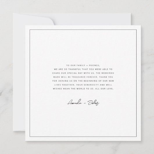 Minimalistisch bruiloft foto vierkant Hartelijk da Bedankkaart (Achterkant)