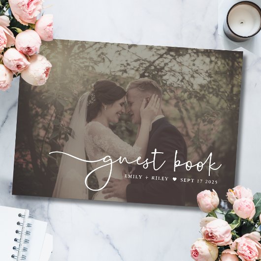 Minimalistisch bruiloft fotoscript monogram | Zwar Gastenboek