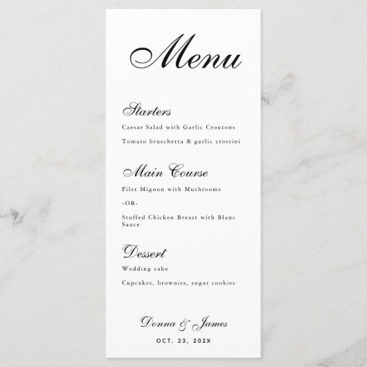 Minimalistisch bruiloft menu - Eenvoudig zwart-wit (Voorkant)
