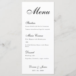 Minimalistisch bruiloft menu - Eenvoudig zwart-wit
