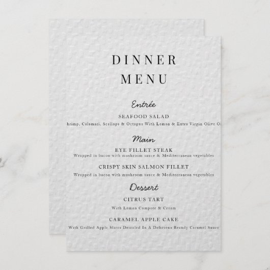 Minimalistisch Bruiloft Menu Poster Eenvoudig Brui (Voorkant / Achterkant)