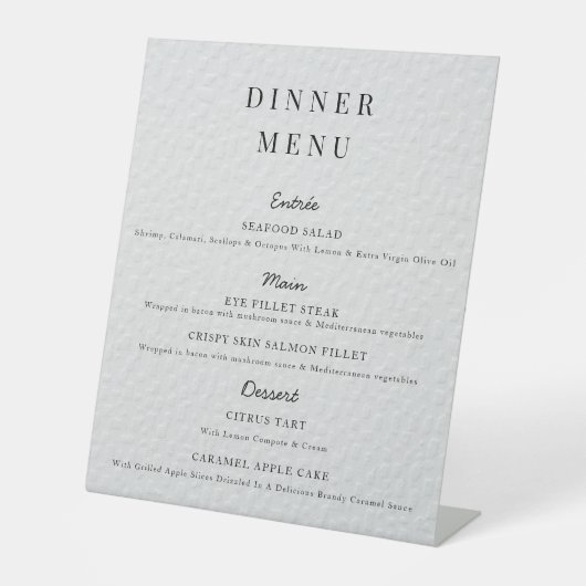 Minimalistisch Bruiloft Menu Poster Eenvoudig Brui Reclamebord Met Voetstuk (Voorkant)