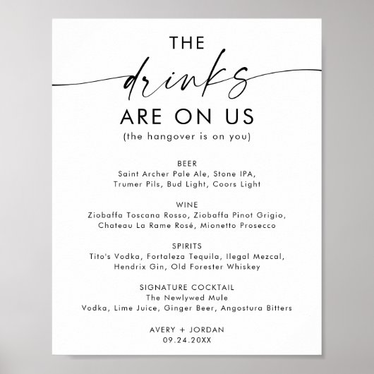 Minimalistisch bruiloft open bar teken | Grappig b Poster (Voorkant)