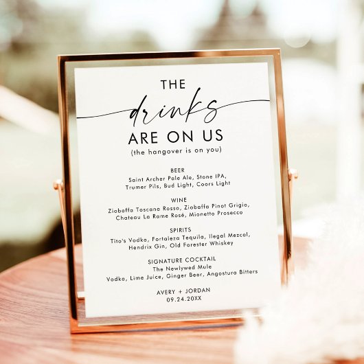 Minimalistisch bruiloft open bar teken | Grappig b Poster