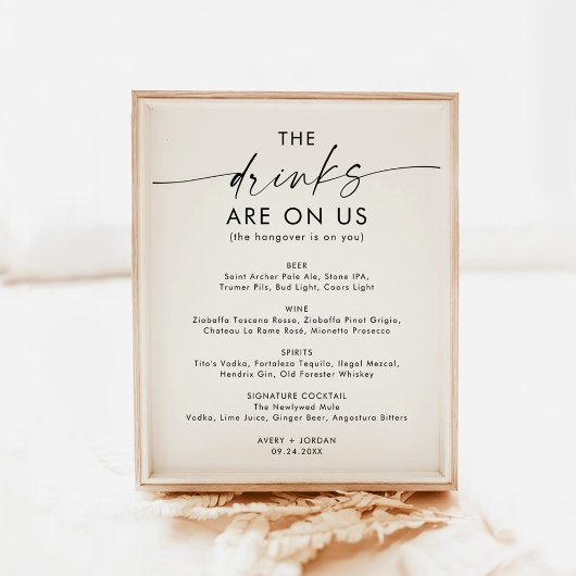 Minimalistisch bruiloft open bar teken | Grappig b Poster