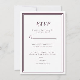 Minimalistisch bruiloft RSVP Menu Paars White