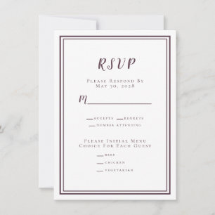 Minimalistisch bruiloft RSVP Menu Paars White