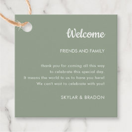 Minimalistisch Bruiloft Sage Groen Welkomstgeschen Bedankjes Labels