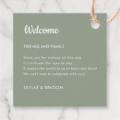 Minimalistisch Bruiloft Sage Groen Welkomstgeschen Bedankjes Labels (Achterkant)