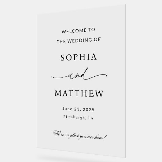 Minimalistisch bruiloft Welkom Acryl Bord (Hoek)