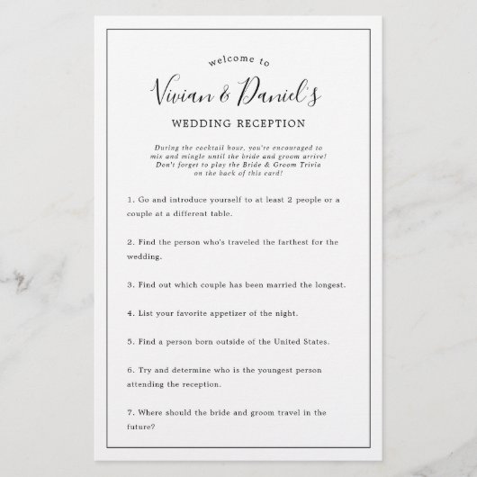 Minimalistisch bruiloft Welkom en Ice Breaker Game Flyer (Voorkant)