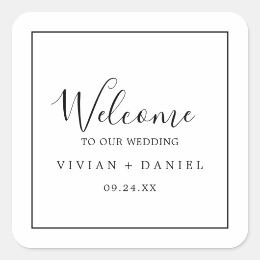 Minimalistisch bruiloft Welkom Vierkante Sticker (Voorkant)