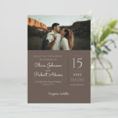 Minimalistisch bruin-2-foto's bruiloft kaart (Staand voorkant)