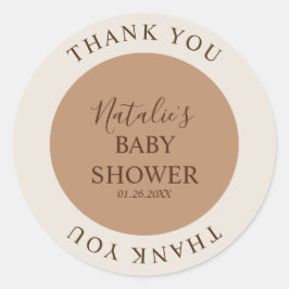Minimalistisch bruin Baby shower dank u Ronde Sticker