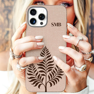 Minimalistisch bruin botanisch monogram iPhone 16 pro max hoesje