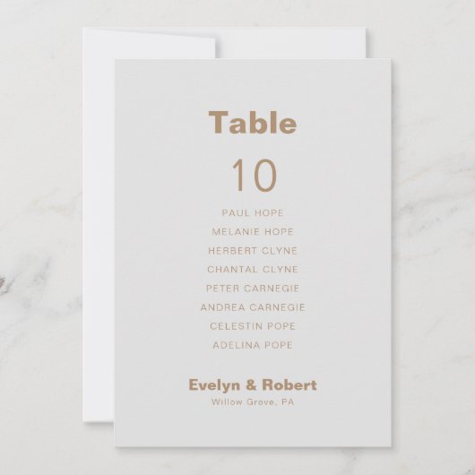 Minimalistisch bruin-bruinbruidtafel 10-zittingssc kaart (Voorkant)