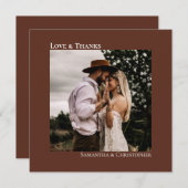 Minimalistisch Bruin Eenvoudig Bruiloft Foto & Lie Bedankkaart (Voorkant / Achterkant)