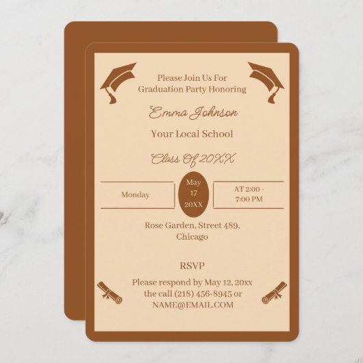 Minimalistisch bruin en beige aangepast Afstuderen Kaart (Voorkant / Achterkant)