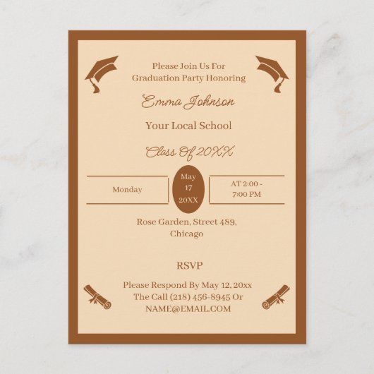Minimalistisch bruin en beige aangepaste afstudere aankondigingskaart (Voorkant)