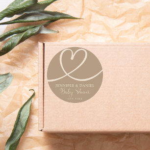 Minimalistisch bruin tan elegant hart Baby shower Ronde Sticker