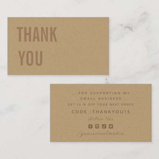 Minimalistisch bruinktpapier Dank u wel en korting Visitekaartje (Voorkant / Achterkant)