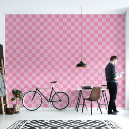Minimalistisch Bubblegum Roze Geruit Patroon Behang