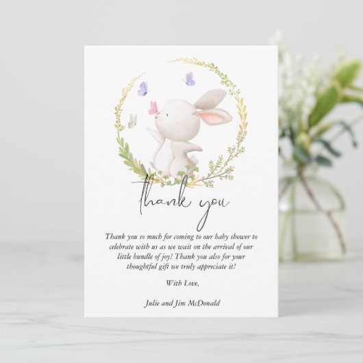 Minimalistisch Bunny en Vlinders Baby shower Bedankkaart (Staand voorkant)