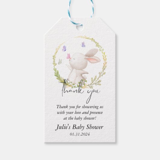 Minimalistisch Bunny en Vlinders Baby shower Cadeaulabel (Voorkant)