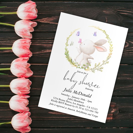 Minimalistisch Bunny en Vlinders Baby shower Kaart