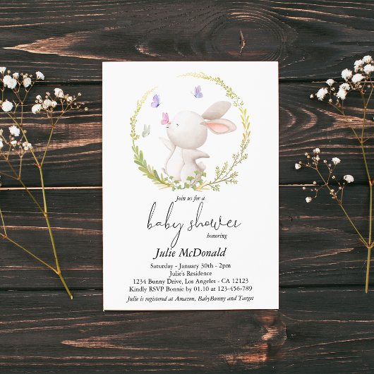 Minimalistisch Bunny en Vlinders Baby shower Kaart