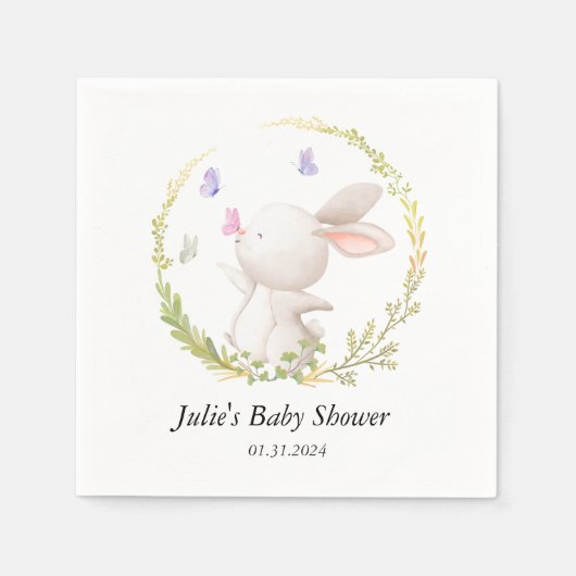Minimalistisch Bunny en Vlinders Baby shower Servet (Voorkant)