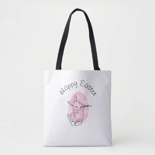 Minimalistisch bunny Line Art roze eigelente Tote Bag (Voorkant)